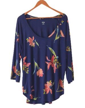 a.n.a. A New Approach, Top Crew Neck, Floral Blue - Size XXL
